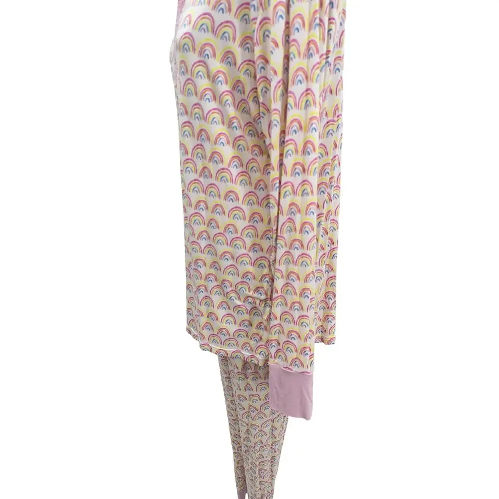 Little Sleepies Pastel Rainbows Bamboo Two Piece Pajama Set Pink Women's Large